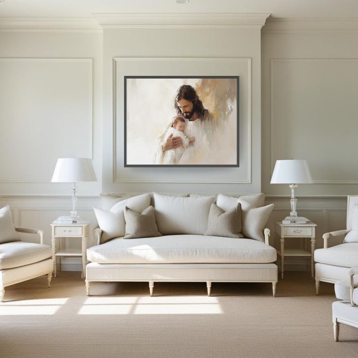 "Heaven's Embrace- Jesus Christ Cradling a Baby" Jesus with Baby Painting for Nursery, LDS Artwork