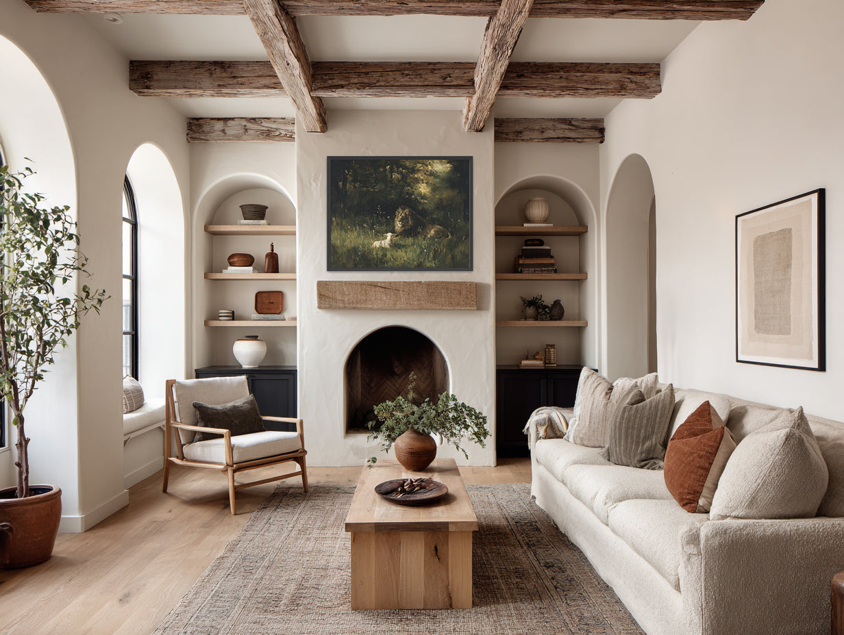 "The Lion and the Lamb", Bible Artwork, Christian Wall Art, Large Fine Art Print or Canvas Framed LDS Art, Modern Christian Art, Lion Lamb