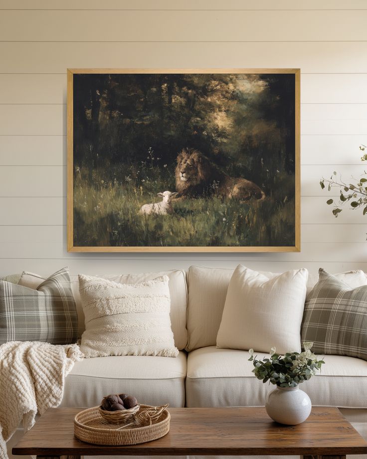 "The Lion and the Lamb", Bible Artwork, Christian Wall Art, Large Fine Art Print or Canvas Framed LDS Art, Modern Christian Art, Lion Lamb
