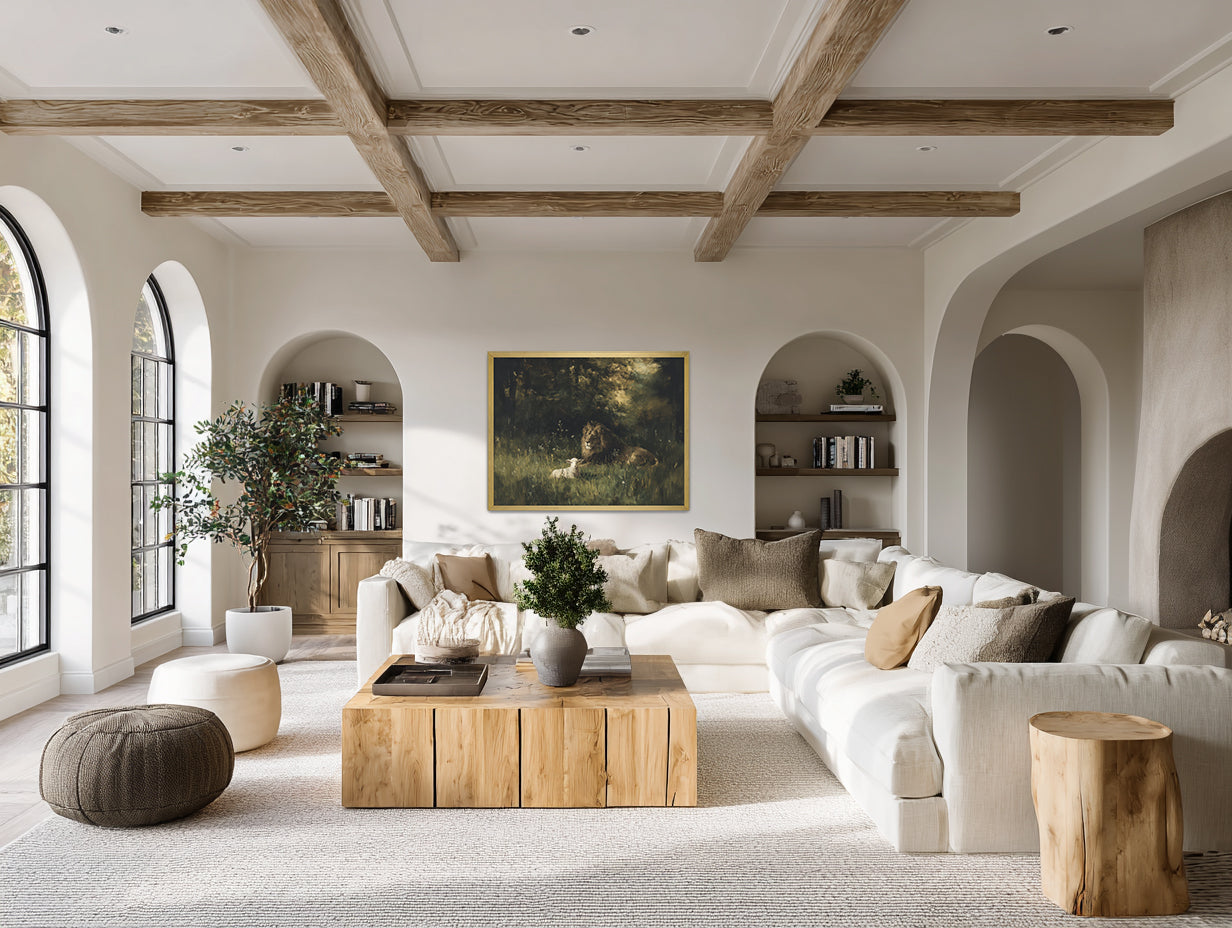 "The Lion and the Lamb", Bible Artwork, Christian Wall Art, Large Fine Art Print or Canvas Framed LDS Art, Modern Christian Art, Lion Lamb