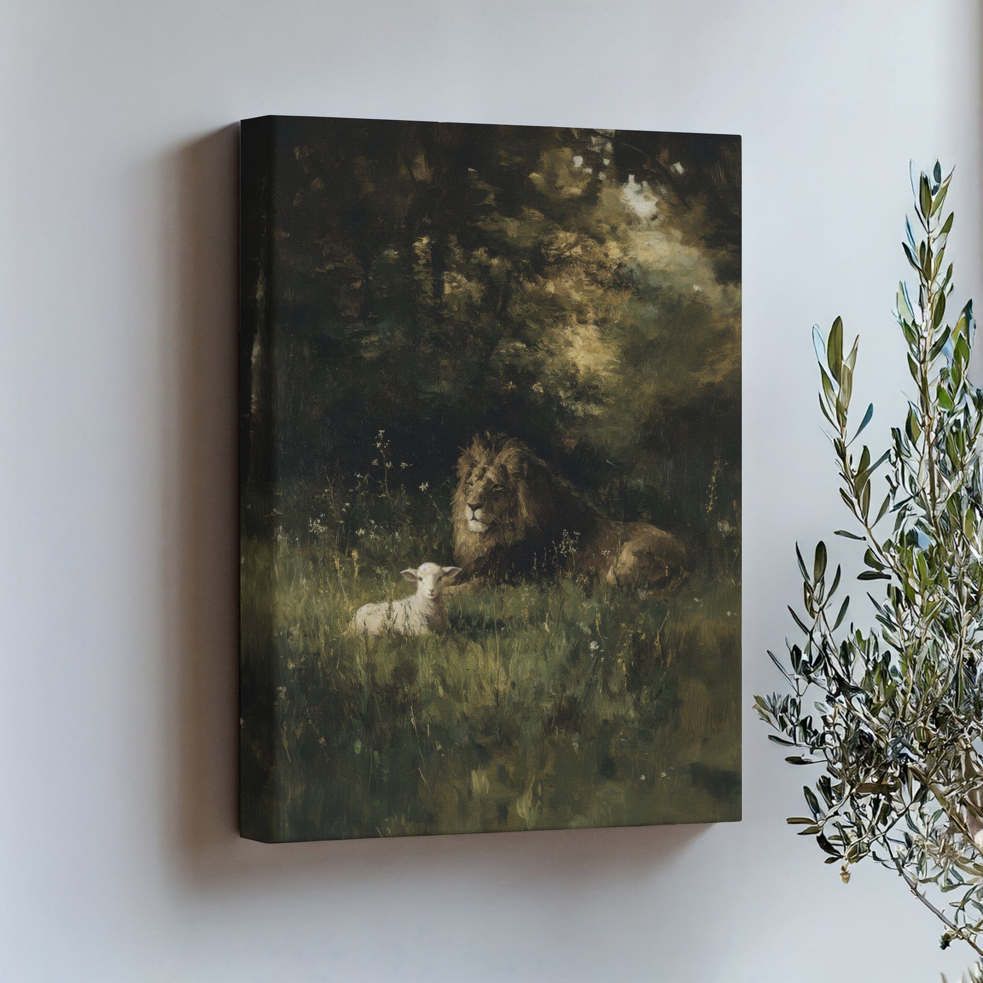 "The Lion and the Lamb", Bible Artwork, Christian Wall Art, Large Fine Art Print or Canvas Framed LDS Art, Modern Christian Art, Lion Lamb