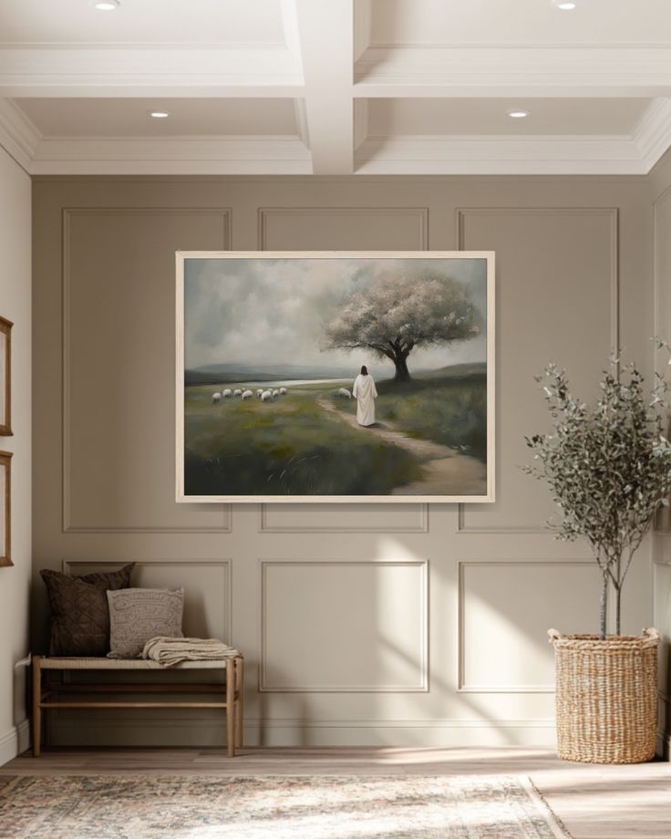 "Watching Over His Flock- Jesus Christ and the Sheep" Jesus Christ Artwork, Christian Art Print, Church of Jesus Christ Art Decor