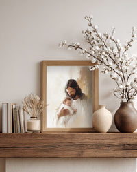 "Heaven's Embrace- Jesus Christ Cradling a Baby" Jesus with Baby Painting for Nursery, LDS Artwork