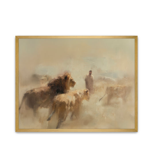 Framed artwork of Daniel with the Lions