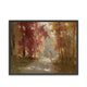 Framed artwork of a Jesus Christ walking through a forest with autumn foliage.