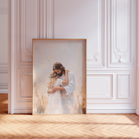"In His Arms- Jesus Christ's Embrace, Blond Girl" Christian Artwork of Jesus and Children, LDS Artwork