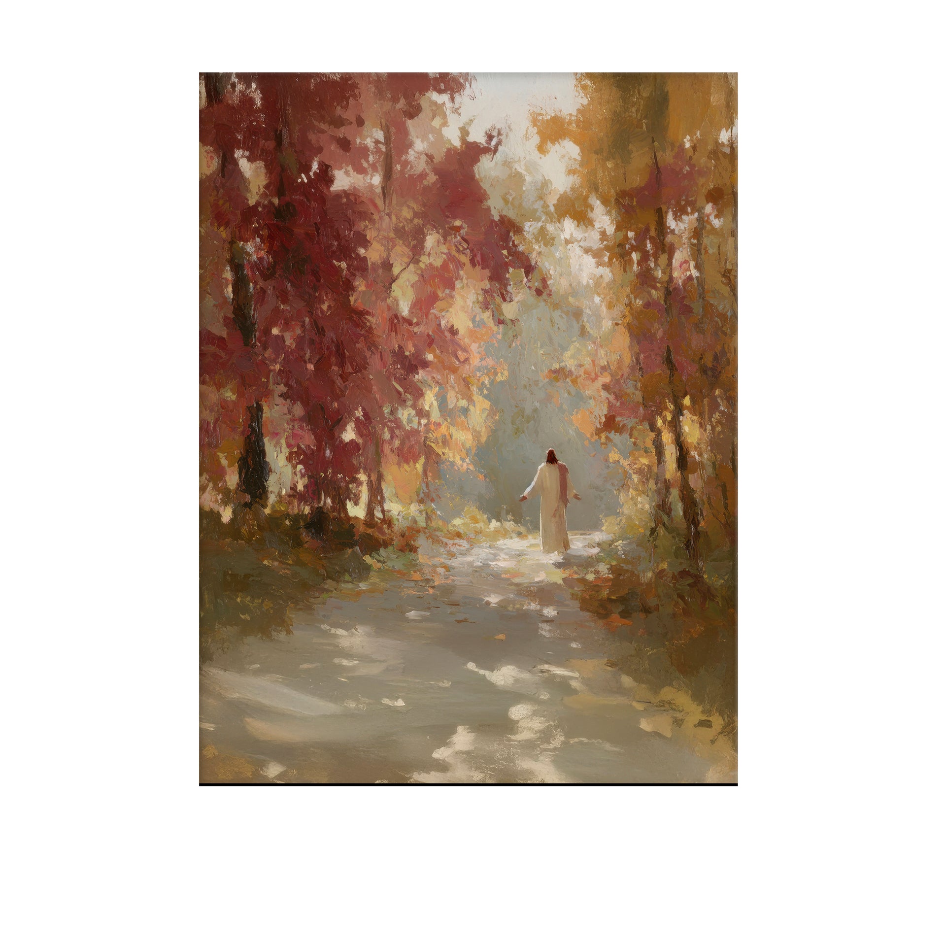 Jesus Christ Walking on Autumn Path Fine Art Print