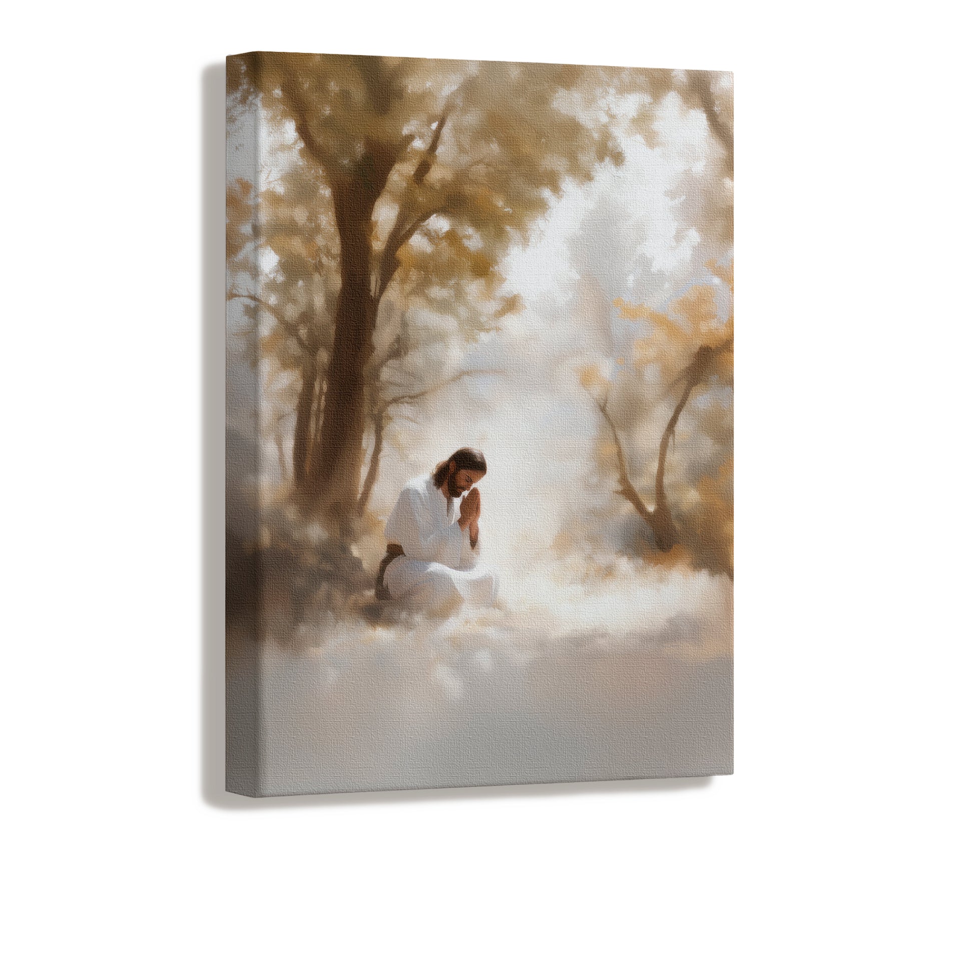 Spiritual art of Jesus praying alone in the wilderness