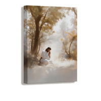 Spiritual art of Jesus praying alone in the wilderness