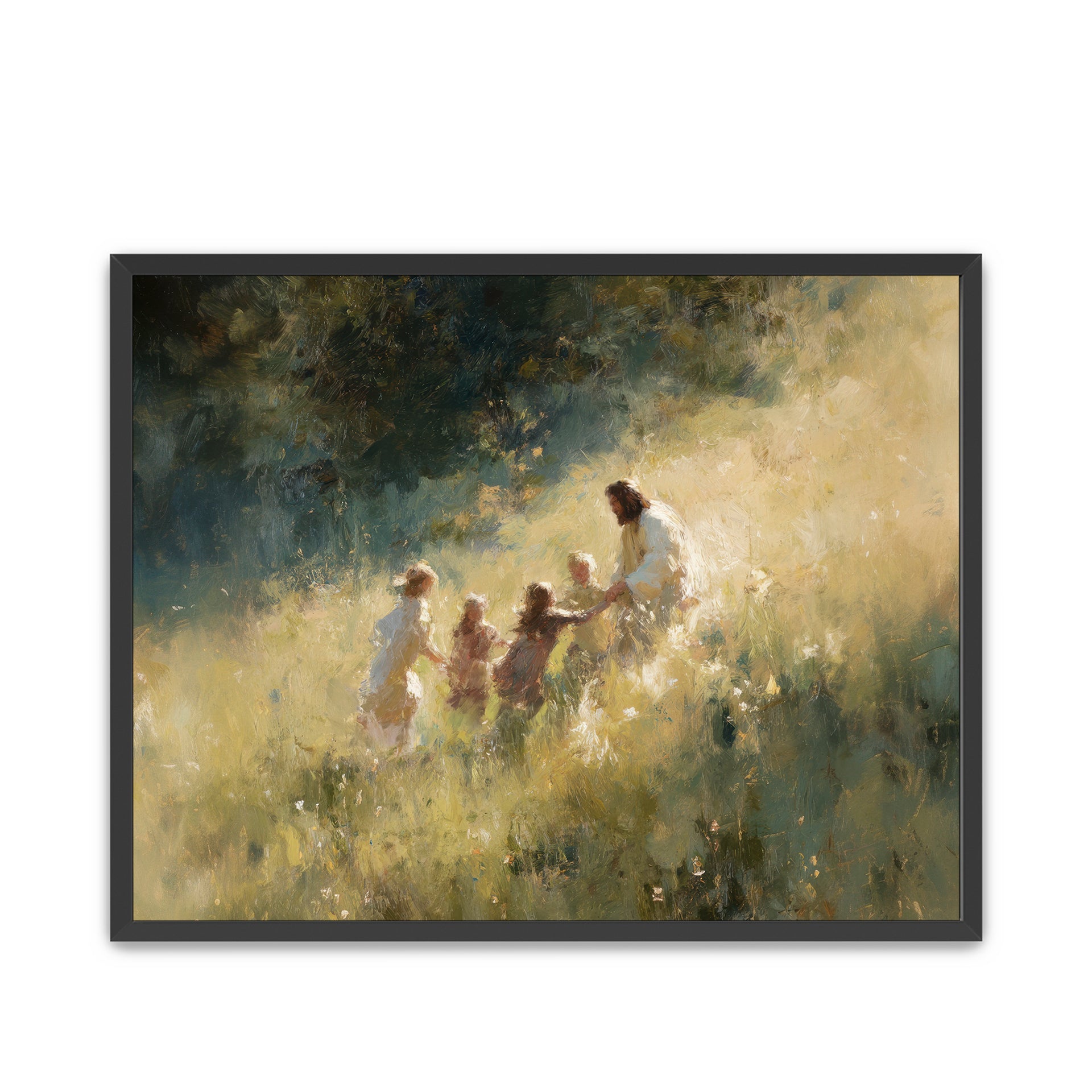 "Let the Children Come," LDS Art, Jesus Christ with Children, Christian Wall Art, Framed LDS Art, Modern Christian Art, Jesus Gathering Kids