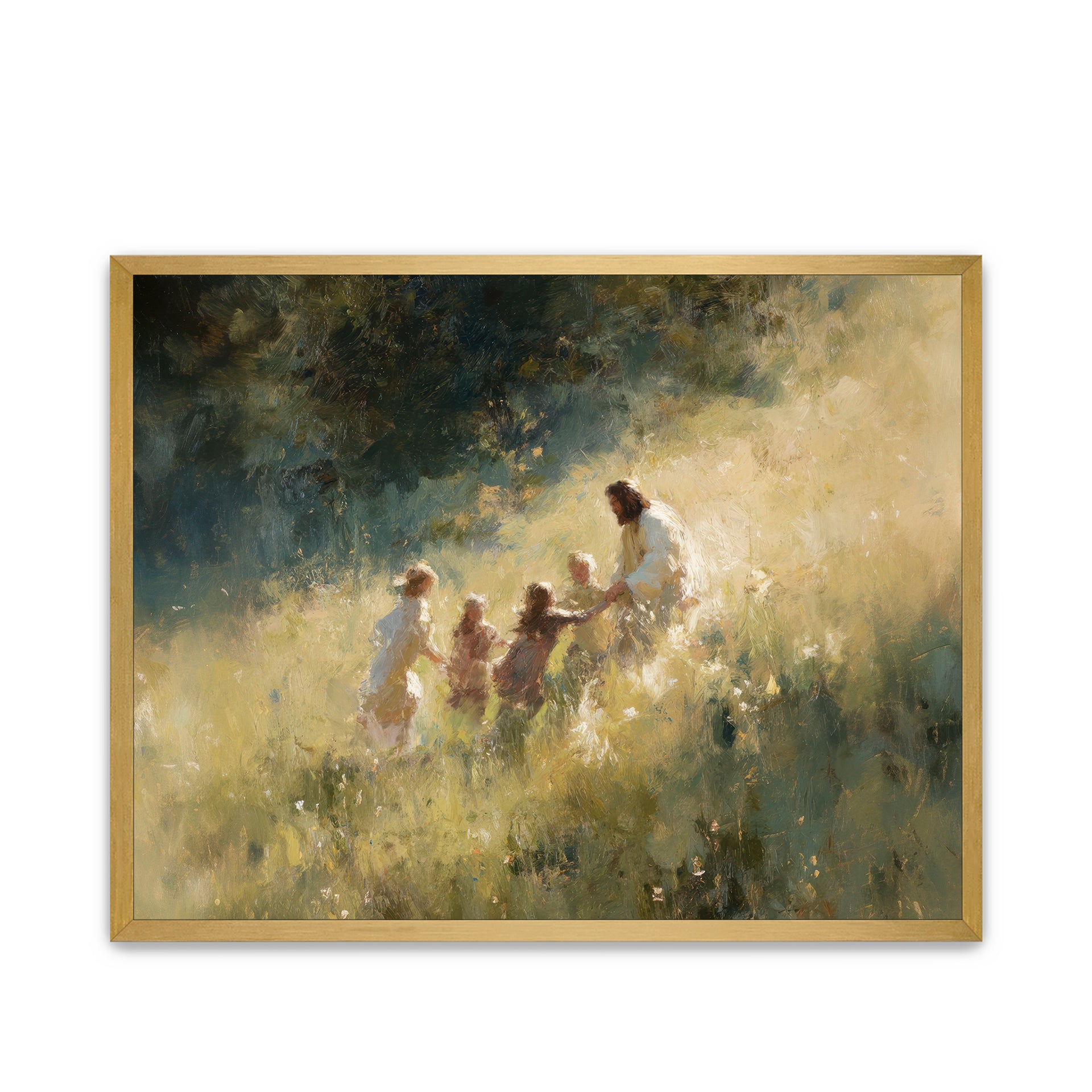 "Let the Children Come," LDS Art, Jesus Christ with Children, Christian Wall Art, Framed LDS Art, Modern Christian Art, Jesus Gathering Kids