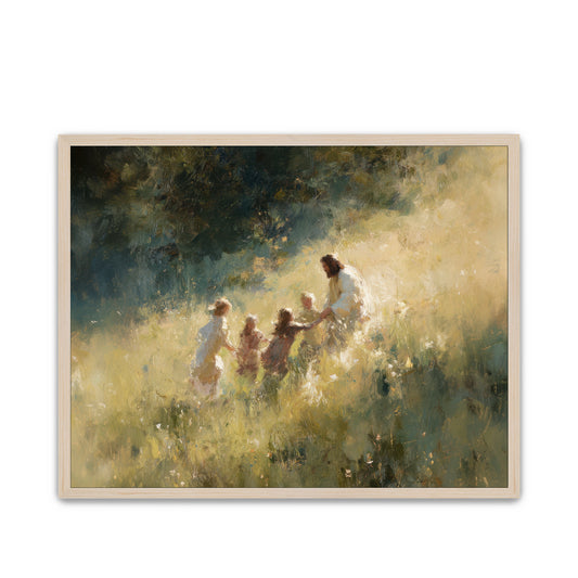 "Let the Children Come," LDS Art, Jesus Christ with Children, Christian Wall Art, Framed LDS Art, Modern Christian Art, Jesus Gathering Kids