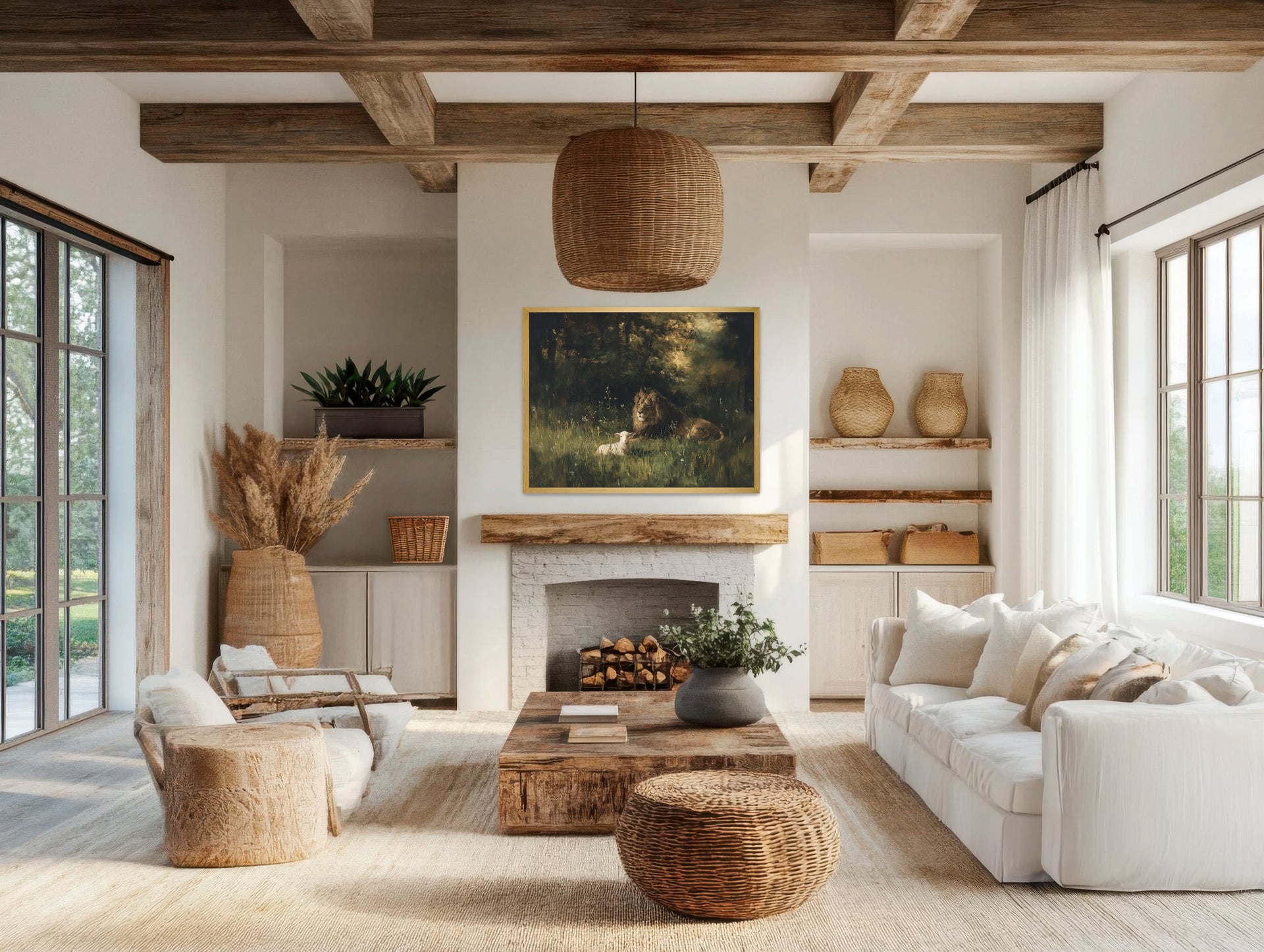 "The Lion and the Lamb", Bible Artwork, Christian Wall Art, Large Fine Art Print or Canvas Framed LDS Art, Modern Christian Art, Lion Lamb