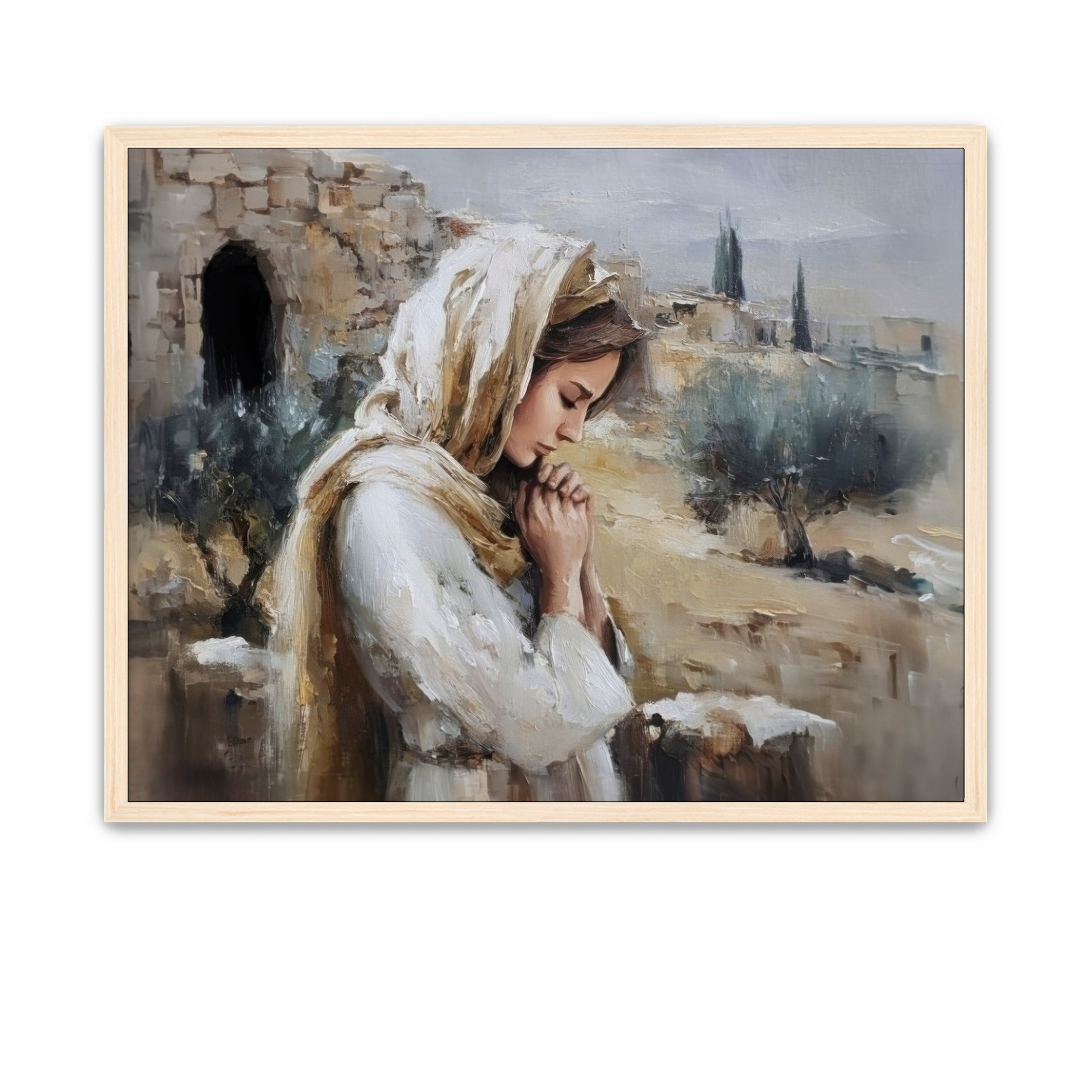Spiritual art of Mary weeping at the empty tomb