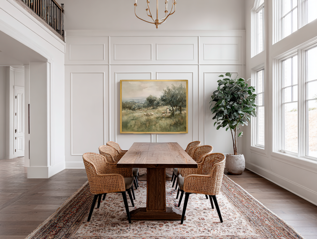 Faith-based canvas print of Jesus gently watching over sheep, symbolic of care and love