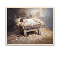 Newborn Jesus in the manger glowing with divine light