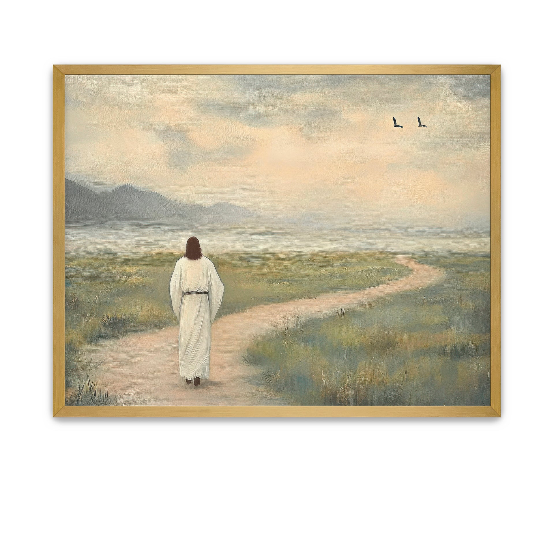 The Savior walking on a narrow dirt road through nature