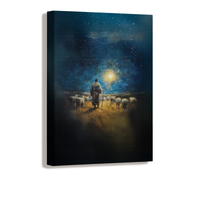 A path lit by the star as shepherds walk with anticipation toward the newborn King