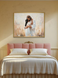 "In His Arms- Jesus Christ's Embrace, Black Hair Girl" Christian Artwork of Jesus and Children, LDS Artwork