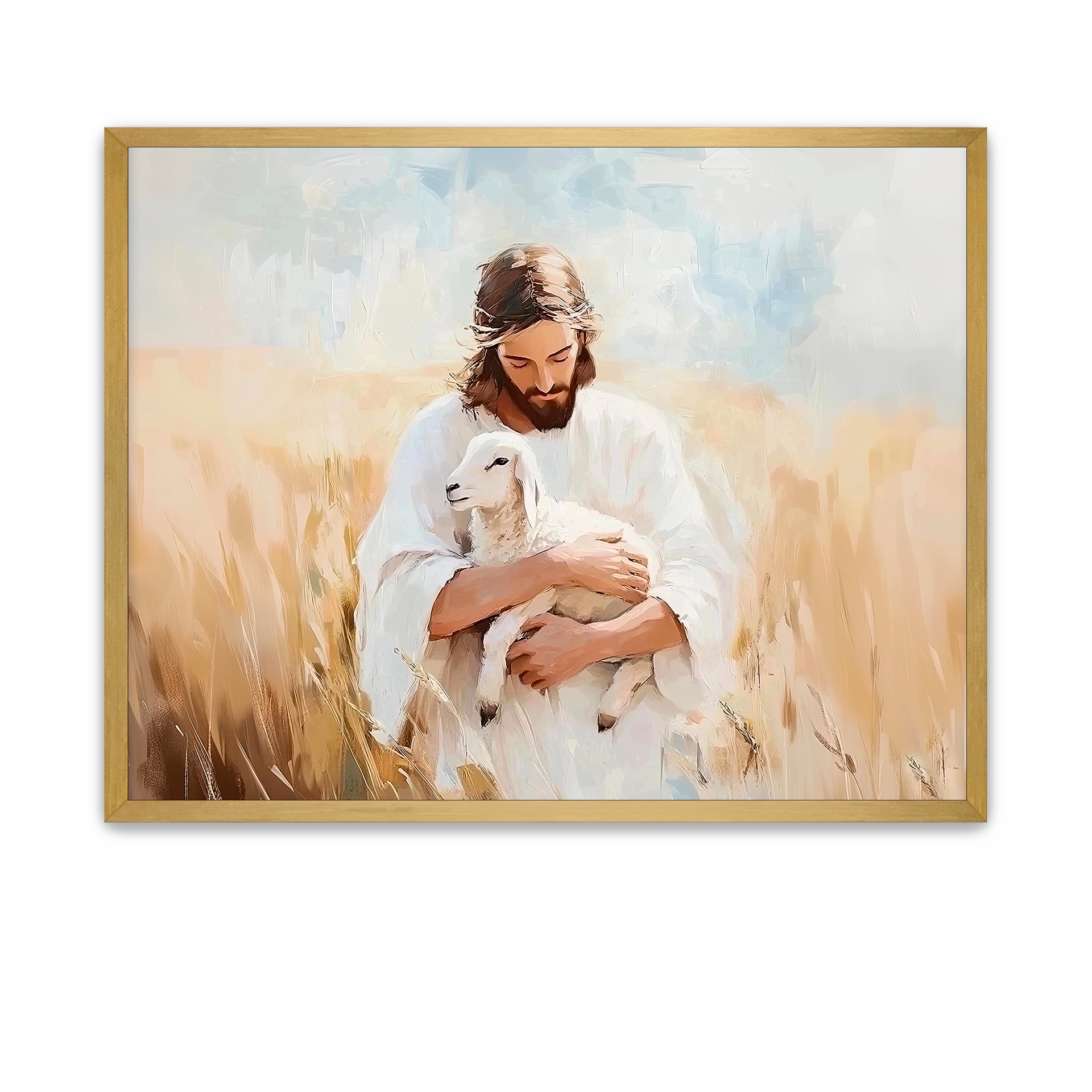 Savior cradling a lamb, symbolizing care and rescue