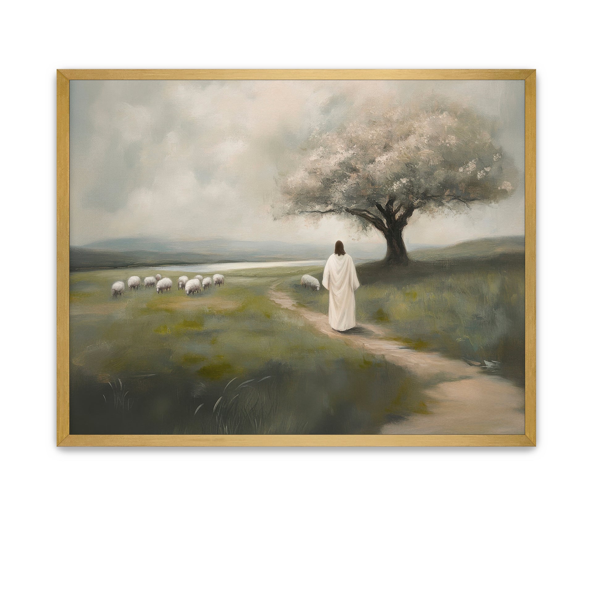 The Good Shepherd resting beneath a tree, guarding His sheep