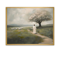 The Good Shepherd resting beneath a tree, guarding His sheep
