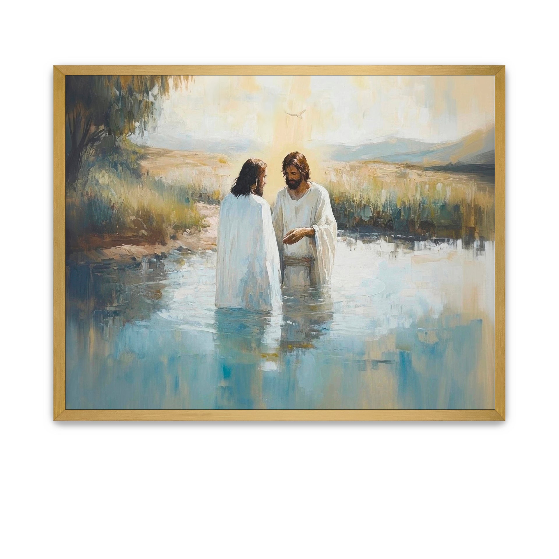 Biblical scene of the baptism of Jesus with the Holy Spirit descending