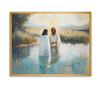 Biblical scene of the baptism of Jesus with the Holy Spirit descending