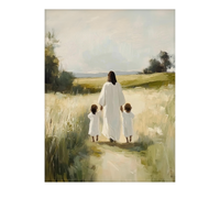 Jesus walking hand-in-hand with two little ones in nature