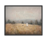 Earth-toned painting of Jesus finding the lost sheep