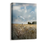 Religious painting of Jesus in a flowery pasture finding the one