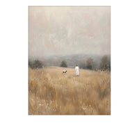 Spiritual art of Christ in a calm field with a sheep