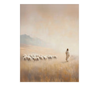 Jesus in warm neutral robes surrounded by His flock