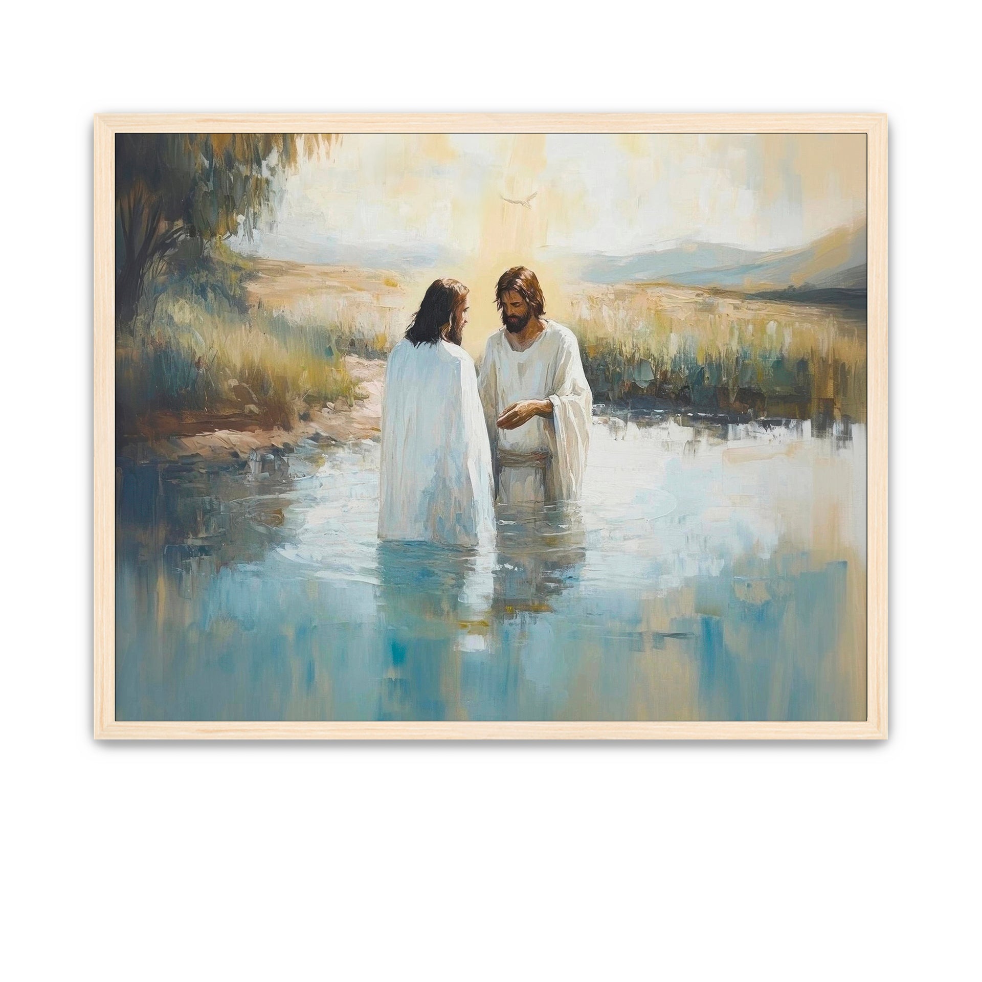 The Savior standing in the river as John baptizes Him