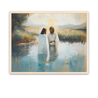 The Savior standing in the river as John baptizes Him
