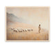 Neutral-toned painting of Jesus with sheep in a calm landscape