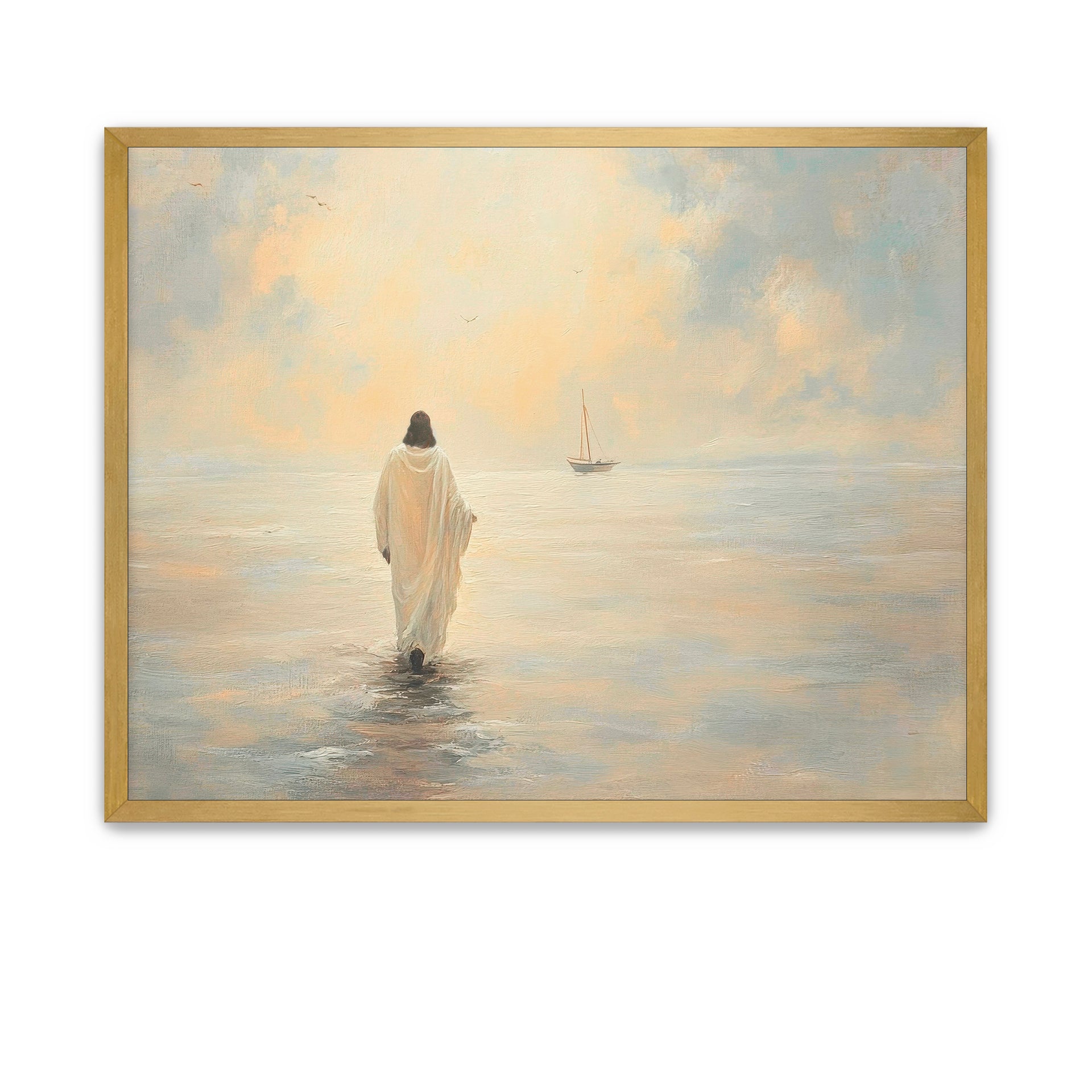 Spiritual painting of Christ walking on water 