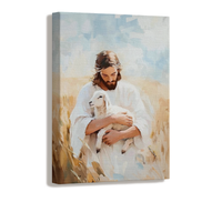 Christian art of the Shepherd holding a sheep in comfort