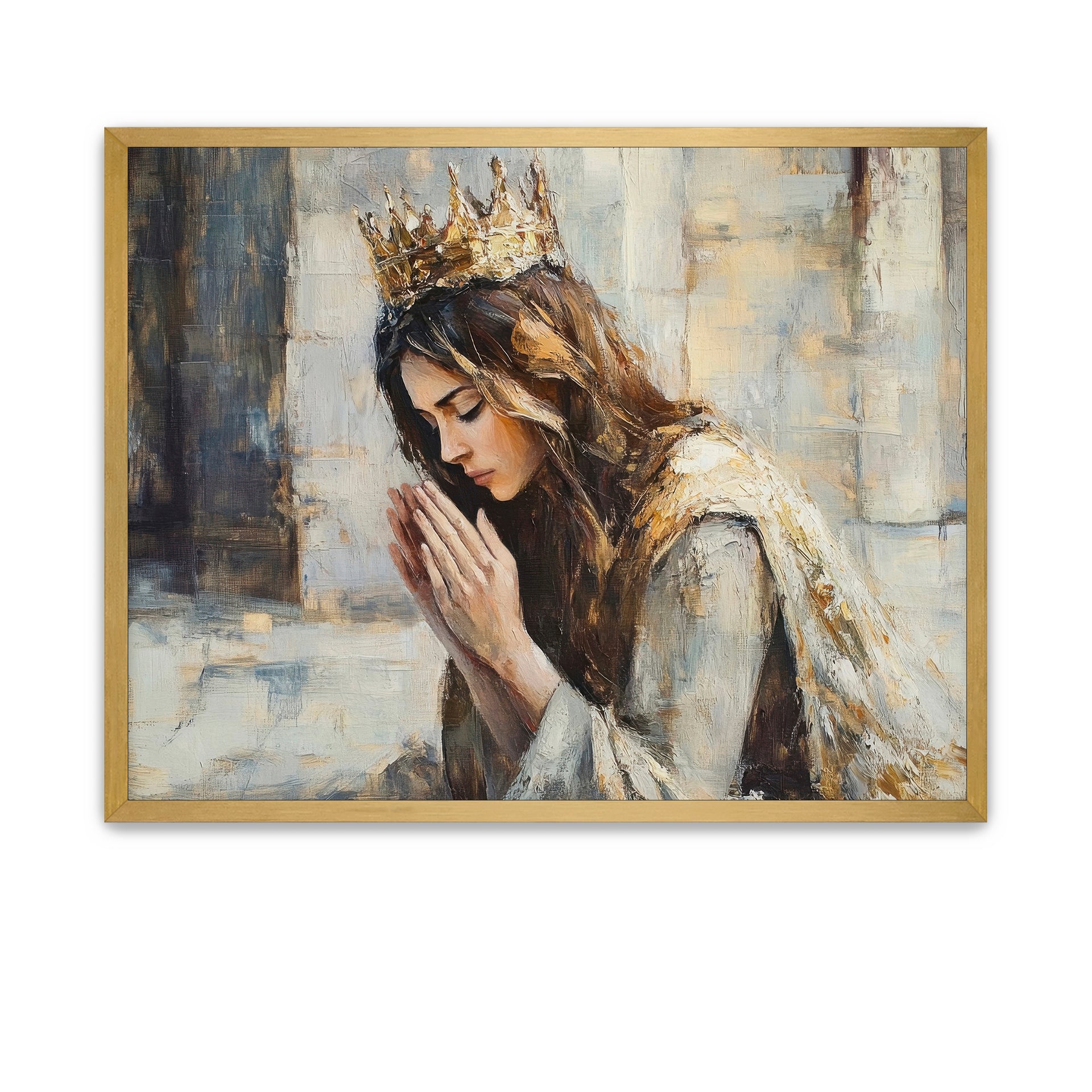 Painting of Queen Esther standing bravely before King Xerxes to plead for her people
