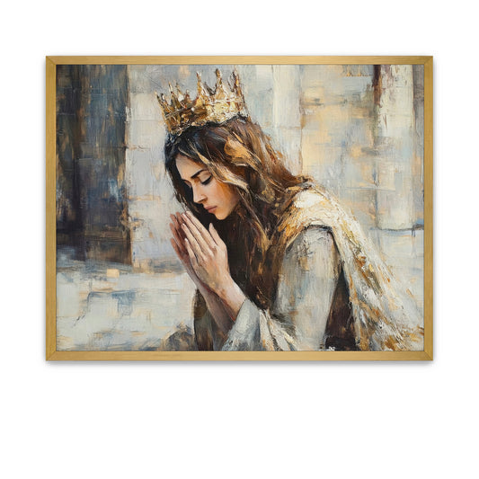 Portrait of Esther from the Bible with a golden crown, inspired by her famous words
