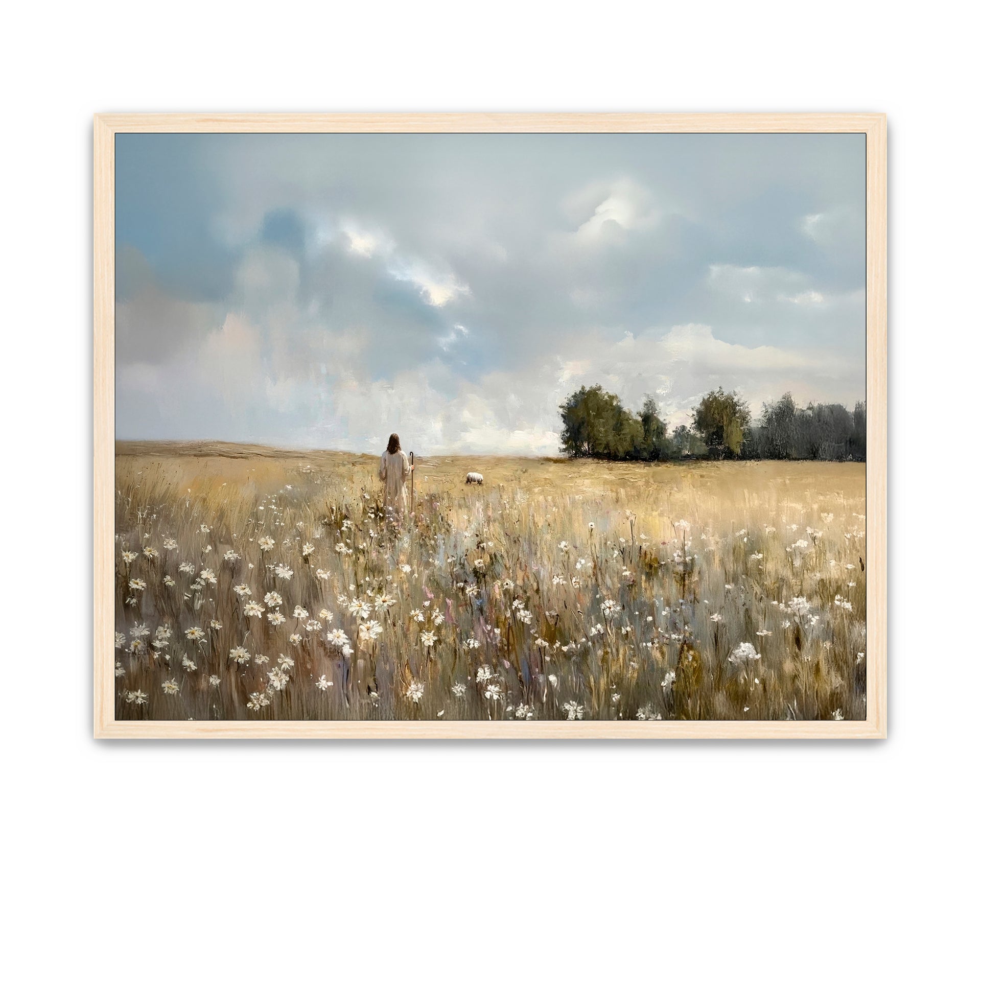 LDS art of Jesus among wildflowers, watching over His sheep