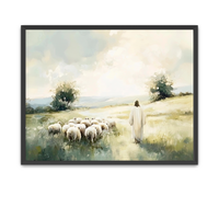 Christ watching over His flock in a vibrant pasture