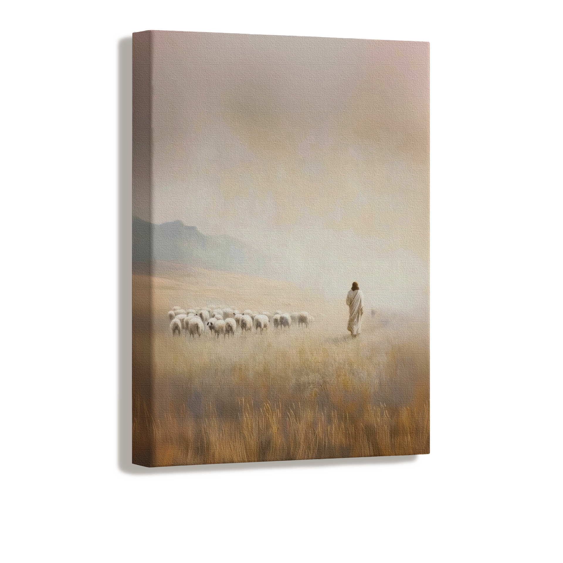 Christ as the Good Shepherd in a golden neutral field