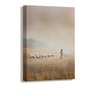 Christ as the Good Shepherd in a golden neutral field