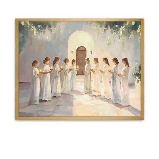 Biblical scene showing the ten virgins awaiting the bridegroom