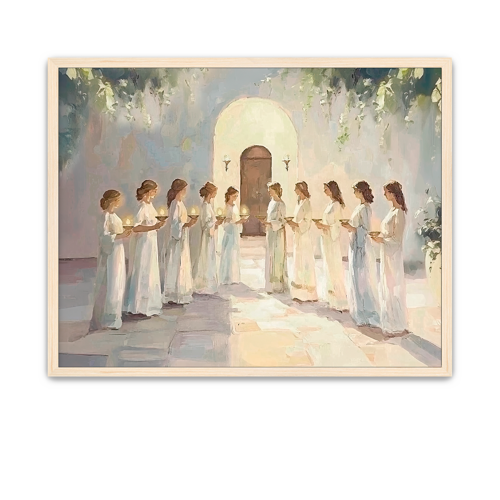 Biblical scene showing the ten virgins awaiting the bridegroom