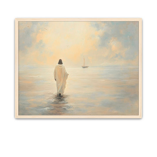 Jesus walking across waves in a moment of divine power