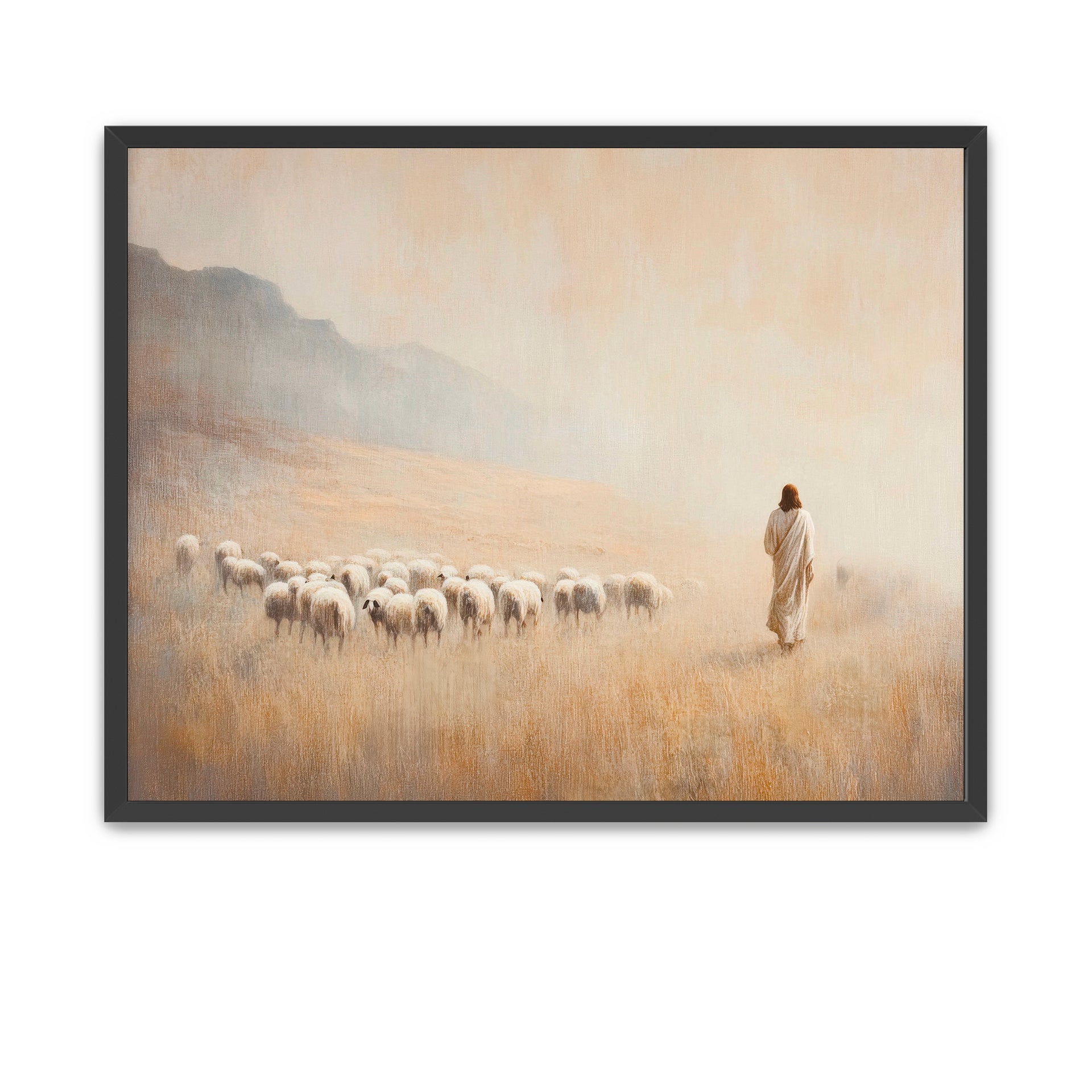 LDS artwork of Christ the Shepherd in beige and tan hues